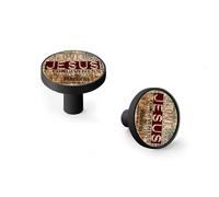 Religious Words on Grunge Background Cabinet Knobs and Wall Hooks, 6 Pack Modern Drawer Pulls with Black-Style Base, Solid Zinc Alloy Handles for Kitchen, Bathroom, Dresser