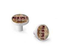Religious Words on Grunge Background Cabinet Knobs and Wall Hooks, 6 Pack Modern Drawer Pulls with White-Style Base, Solid Zinc Alloy Handles for Kitchen, Bathroom, Dresser