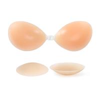 RELIRELIA Women's Sticky Self Adhesive Invisible Strapless Reusable Silicone Push Up Backless Bra, Nude, 30-36A