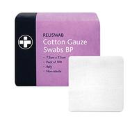 Reliswab REL372 Cotton Gauze Swab, 8 Ply, BP, 7.5 cm W x 7.5 cm L (Pack of 100)