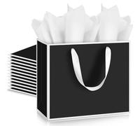 ReliThick 12 Pack 12 Pack Metallic Paper Gift Bag with Handles and Tissue Paper 11.8 x 10 x 4'' Thank You Favor Bag for Christmas Thanksgiving Wedding Bridesmaid 5 Senses Gifts (Black,White)