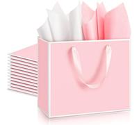 ReliThick 12 Pack 12 Pack Metallic Paper Gift Bag with Handles and Tissue Paper 11.8 x 10 x 4'' Thank You Favor Bag for Christmas Thanksgiving Wedding Bridesmaid 5 Senses Gifts (Pink,White)