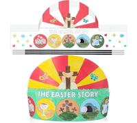 ReliThick 24 Pcs Color Your Own Easter Story Crown Crafts Kit Adjustable Coloring Paper Headband Gifts VBS Religious DIY Art Crafts with Elastic Cord for Sunday Easter Activities Party Favor