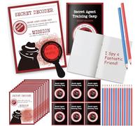 ReliThick 25 Sets Detective Kit Secret Decoder Spy Kit Glass Decoder with Agent Training Camp Notepads Secret Mission Cards Pens Birthday Party Favors Goodie Bags Prizes