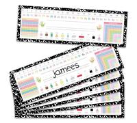 ReliThick 36 Pcs 1st-3rd Grade Composition Notebook Style School Name Tags 12x4 Inch Student Name Tags with Numbers and Addition Chart for Classroom Desks Organization Teacher Supplies