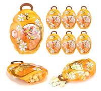 ReliThick 50 Pcs Bags with Handles, Sealed Plastic Treat Candy Bags Bulk Gift for Party Favors Snack Valentines Birthday Supplies Decorations (Bee Honeycomb)