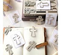 ReliThick 50 Sets He is Risen Bookmarks with Easter Scripture Card Cross Shaped Bookmarks Easter Religious Wooden Book Mark for Baptism Classroom Teachers Gift Craft Rewards Supplies Party Stuffing