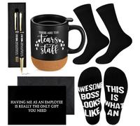 ReliThick 6 Pcs Funny Boss Gift for Man Included 13.5 oz Tears of My Staff Ceramic Mug Socks Ballpoint Pen with Pen Box Card Envelope Boss's Day Birthday Retirement Gift for Men Manager Leader(Black)