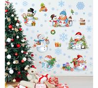 ReliThick 64 Pcs Christmas Wall Sticker Clings Removable Christmas Snowman Wall Art Silver Blue and White Winter Window Clings Wall Decor for Christmas Winter Home Bedroom Decorations