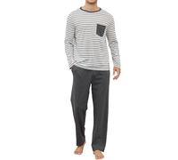 Reliwel Men's Pajamas Sets Mens Striped Long Sleeve Top Pyjamas Set Winter Mens PJS Sets Loungewear Sleepwear with Chest Pocket,Grey,XXL