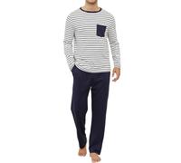 Reliwel Men's Pyjamas Sets Long Sleeve Pajamas Set Cotton Mens Striped Loungewear Set Breathable and Comfortable Sleepwear Pjs Set,Navy Blue,XXL