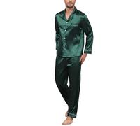 Reliwel Mens Silk Pyjamas Long Sleeve Button Down Sleepwear Two Pieces Pyjamas for Men Notch Collar Warm Loungewear Winter Men's Nightwear Pjs Mens S-XXL Dark Green