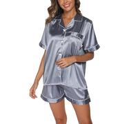 Reliwel Silk Pyjamas for Women Satin Pjs Set Two Piece Bride to be Pyjamas Button Down Sleepwear Loungewear Gray Blue M