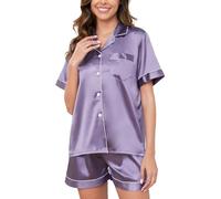 Reliwel Silk Pyjamas for Women Satin Pjs Set Two Piece Bride to be Pyjamas Button Down Sleepwear Loungewear Purple XXL