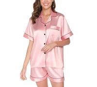 Reliwel Silk Pyjamas for Women Satin Pjs Set Two Piece Bride to be Pyjamas Button Down Sleepwear Loungewear Pink L