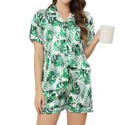 Reliwel Silk Pyjamas for Women Satin Pjs Set Two Piece Bride to be Pyjamas Button Down Sleepwear Loungewear Green L