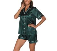Reliwel Silk Pyjamas for Women Satin Pjs Set Two Piece Bride to be Pyjamas Button Down Sleepwear Loungewear Green XXL