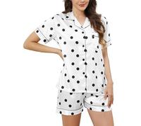 Reliwel Silk Pyjamas for Women Satin Pjs Set Two Piece Bride to be Pyjamas Button Down Sleepwear Loungewear White L