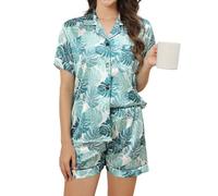 Reliwel Silk Pyjamas for Women Satin Pjs Set Two Piece Bride to be Pyjamas Button Down Sleepwear Loungewear Blue XL