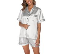 Reliwel Silk Pyjamas for Women Satin Pjs Set Two Piece Bride to be Pyjamas Button Down Sleepwear Loungewear Grey S