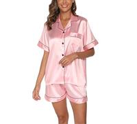 Reliwel Silk Pyjamas for Women Satin Pjs Set Two Piece Bride to be Pyjamas Button Down Sleepwear Loungewear Pink M