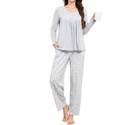 Reliwel Women Pyjamas Set Cotton Long Sleeve Ladies Pajama Sets Breathable and Comfortable Sleepwear Pjs Comfy Lounge Wear Sets,Gray,M