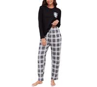 Reliwel Women's Pyjama Sets Long Sleeve and Plaid Pyjama Bottoms Pjs for Women Sets Two Pieces Soft Nightwear Sleepwear Ladies Lounge Wear Pj Set S-XXL Black