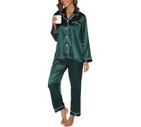 Reliwel Women's Pyjama Sets Silk Satin Long Sleeve Button Down Ladies Pyjamas two Piece Silk Pjs for Women Sets Sleepwear Loungewear Nightwear for Spring Summer S-XXL Green
