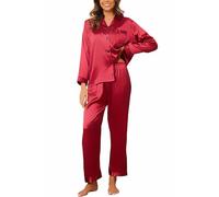 Reliwel Women's Pyjama Sets Silk Satin Long Sleeve Button Down Ladies Pyjamas two Piece Silk Pjs for Women Sets Sleepwear Loungewear Nightwear for Spring Summer S-XXL Red