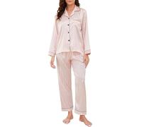 Reliwel Women's Pyjama Sets Silk Satin Long Sleeve Button Down Ladies Pyjamas two Piece Silk Pjs for Women Sets Sleepwear Loungewear Nightwear for Spring Summer S-XXL