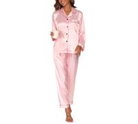 Reliwel Women's Pyjama Sets Silk Satin Long Sleeve Button Down Ladies Pyjamas two Piece Silk Pjs for Women Sets Sleepwear Loungewear Nightwear for Spring Summer,Pink,XL