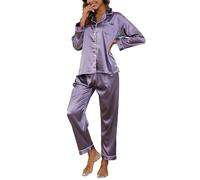 Reliwel Women's Pyjama Sets Silk Satin Long Sleeve Button Down Ladies Pyjamas two Piece Silk Pjs for Women Sets Sleepwear Loungewear Nightwear for Spring Summer,Purple,S