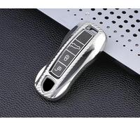 RELL CASES Soft Silicone Key Fob Cover Protection Case for Porsche Panamera, 911, Cayenne, Macan, 718, Boxster (SILVER)