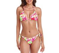 RELLECIGA Women's Brazilian Bikinis Halter String Triangle Top with Cheeky Bikini Bottom, Fuchsia Floral, Medium