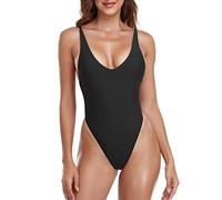 RELLECIGA Women's One Piece Thong Swimsuit, Black, Large