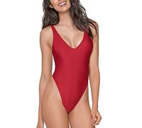 RELLECIGA Women's One Piece Thong Swimsuit, Matte Red, S