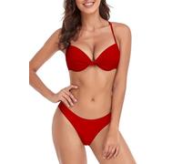 RELLECIGA Women's Push Up Underwire Bikini Set Brazilian Low Rise Bathing Suit, Red, XL