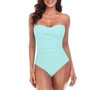 RELLECIGA Women's Strapless One Piece Swimsuit, Eggshell Blue, XL