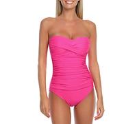 RELLECIGA Women's Strapless One Piece Swimsuit, Neon Rose, XXXL