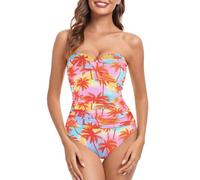 RELLECIGA Women's Strapless One Piece Swimsuit, Orange Coconut Tree, Large