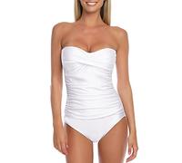 RELLECIGA Women's Tummy Control One Piece Swimsuit Bandeau Strapless Bathing Suits, White, XXL
