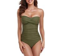 RELLECIGA Women's Tummy Control Swimwear Strapless One Piece Swimsuit for Women, Army Green, Large