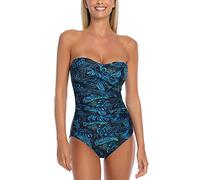 RELLECIGA Women's Tummy Control Swimwear Strapless One Piece Swimsuit for Women, Blue Leaf, Medium