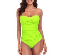 RELLECIGA Women's Tummy Control Swimwear Strapless One Piece Swimsuit for Women, Neon Green, Large (R7013-403L)
