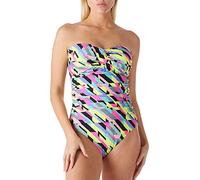 RELLECIGA Women's Tummy Control Swimwear Strapless One Piece Swimsuit for Women, Neon Striped, X-Large