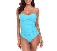 RELLECIGA Women's Tummy Control Swimwear Strapless One Piece Swimsuit for Women, Sky Blue, Medium