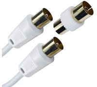 Relloh Coaxial TV Aerial Cable - Black Coax Satellite Cable TV Antenna AV Lead Male to Male Gold-Plated Connectors for FreeView, FreeSat, Sky Box, BT with Male to Female Adaptor (White, 1.8m)