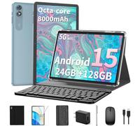 Relndoo 2025 Android 15 Tablet with Keyboard, 24GB+128GB+2TB Expand, 10.1 Inch Octa-Core 2-in-1 Tablets with 5G/2.4G WiFi, 8000mAh, BT5.0, GMS Certified, with Mouse, Case, Stylus, Split Screen(Black)