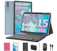 Relndoo 2025 Android 15 Tablet with Keyboard, 24GB+128GB+2TB Expand, 10.1 Inch Octa-Core 2-in-1 Tablets with 5G/2.4G WiFi, 8000mAh, BT5.0, GMS Certified, with Mouse, Case, Stylus, Split Screen(Pink)