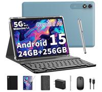 Relndoo Android Tablet with Keyboard, Android 15 Tablet 10 inch with 24GB+128GB, 1TB Expand, 8-Core, 8000mAh, 5G WiFi, Widevine L1, GMS, with Case, Keyboard, Mouse, Stylus(Black)